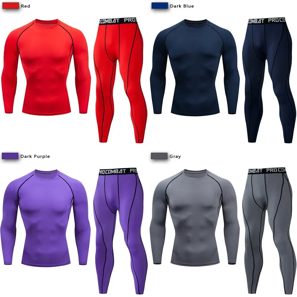 2pcs Men Compression Sportswear Suit Elastic Training Sports Yoga Sets Workout Jogging Fitness Clothing Tracksuit Pants Sporting
